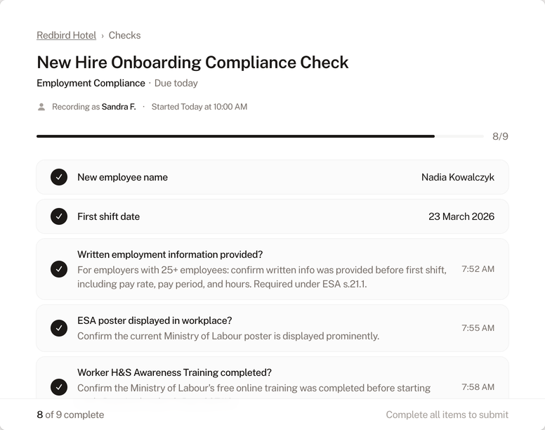 Employment Compliance check form
