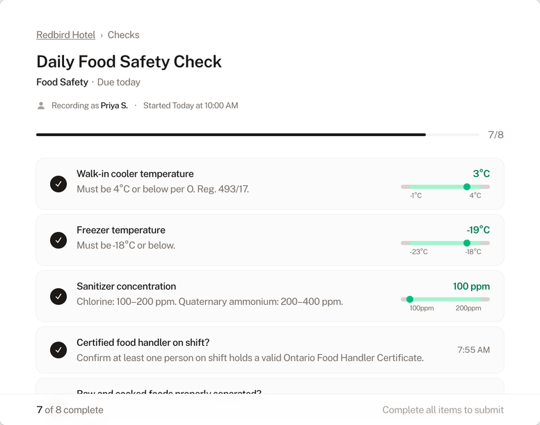 Food Safety check form