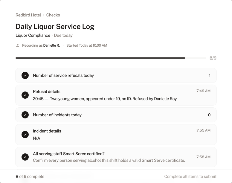 Liquor Compliance check form