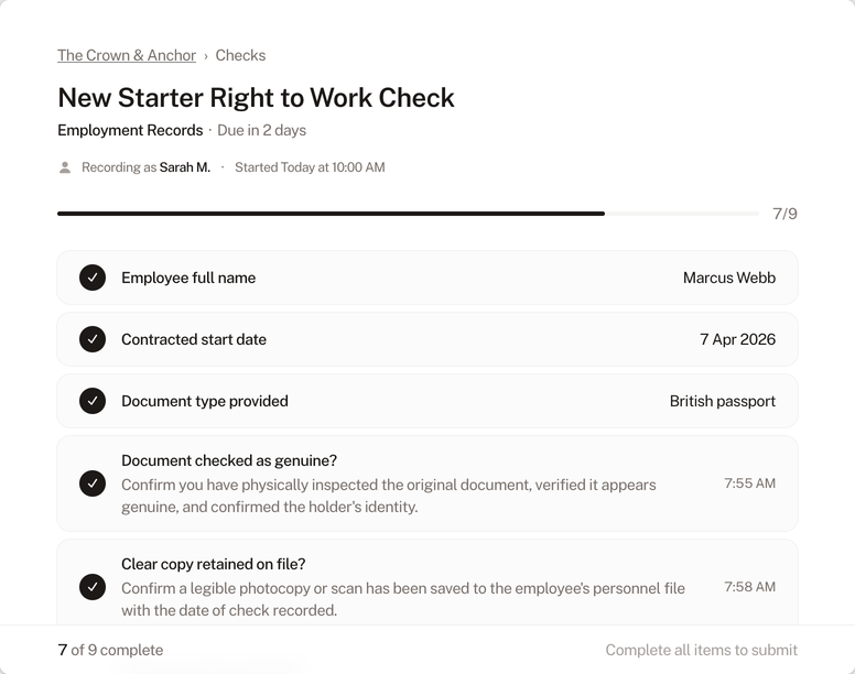 Employment Records check form