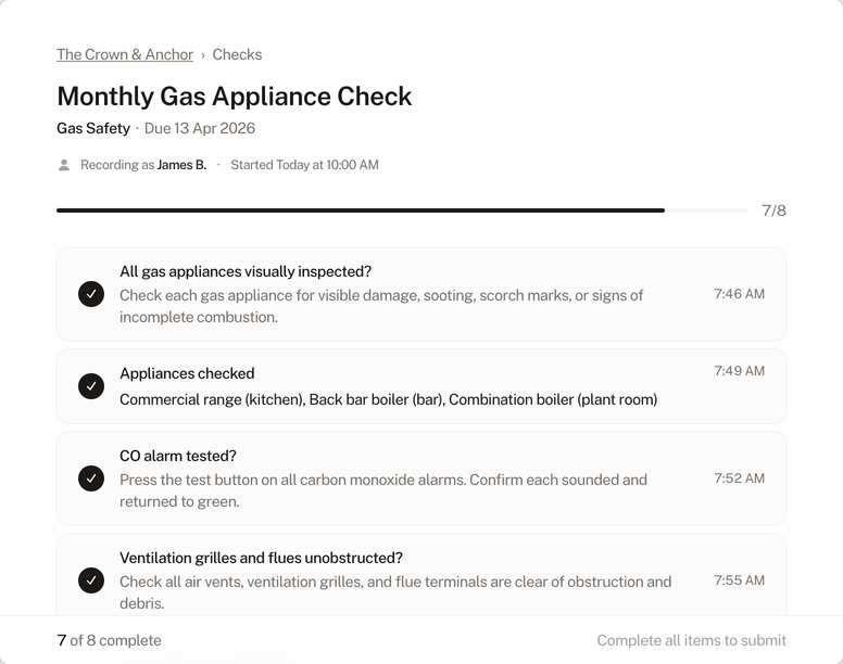 Gas Safety check form