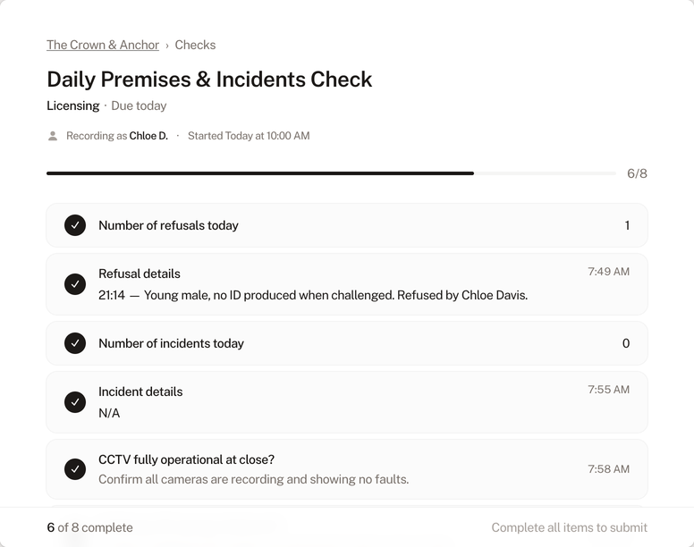 Licensing check form