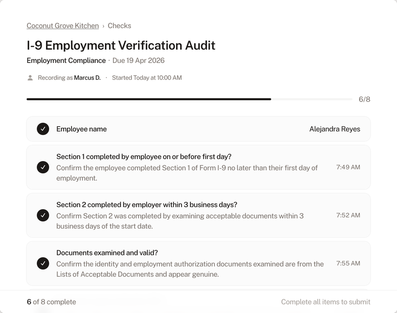 Employment Compliance check form