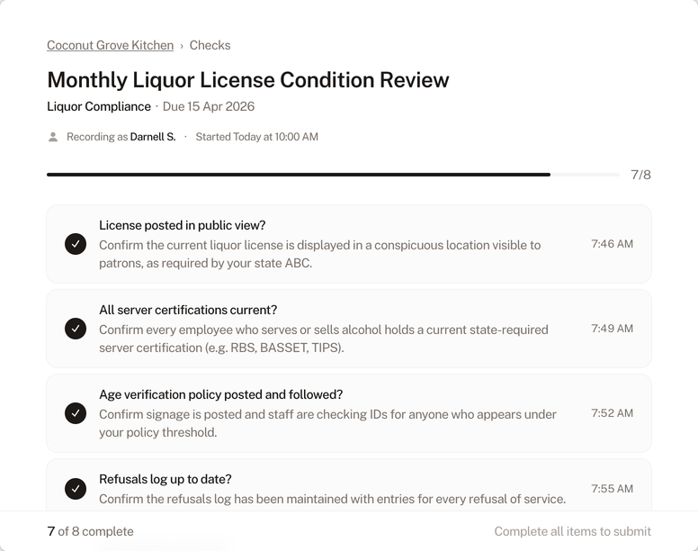 Liquor Compliance check form