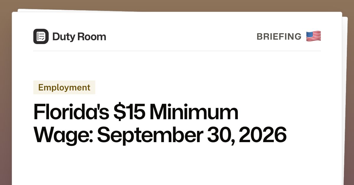 Florida's $15 Minimum Wage: September 30, 2026 | Duty Room